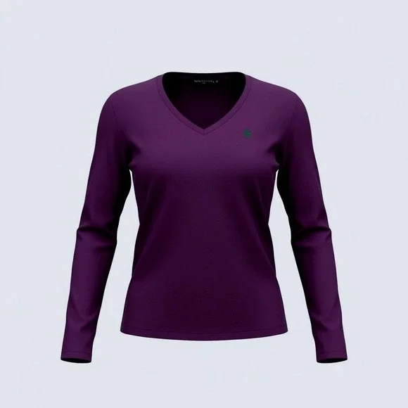 Ralph Lauren Sport Womens Purple V-Neck Long Sleeve Cotton Tee Shirt Size S - Picture 1 of 3